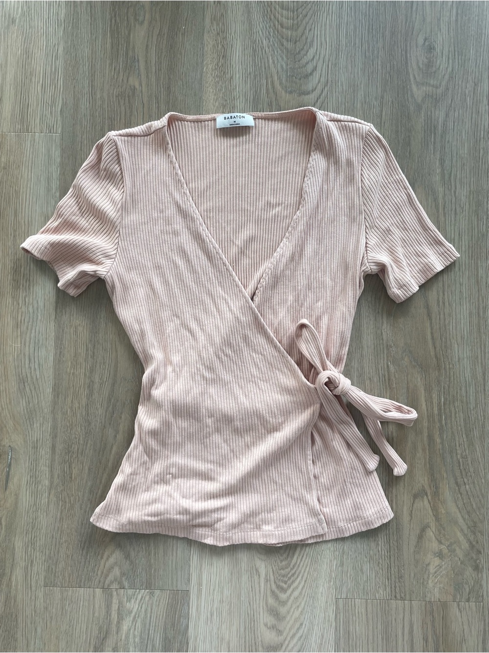 Aritzia Babaton Dusty Pink Ribbed Wrap Tee